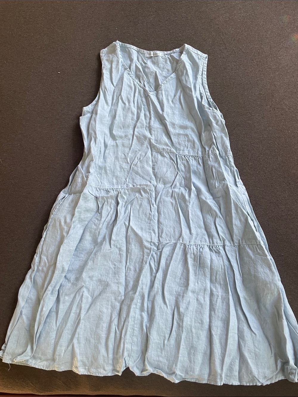 Cut loose powder blue linen summer sleeveless dress w pockets, NWOT